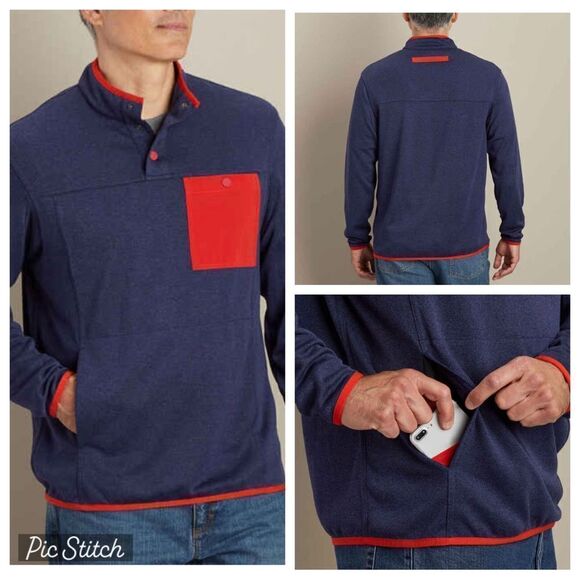 DULUTH Men's Sz Lrg Blue Red River Falls Snap Mock Relaxed Fit Knit Sweater - Picture 3 of 7